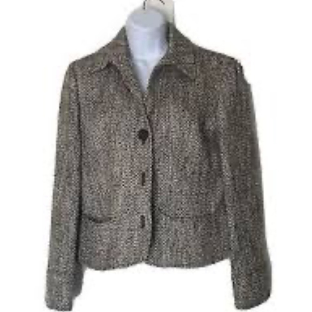 Talbots Tweed Blazer Jacket Women 10P wool blend Brown Beige Heritage Preppy